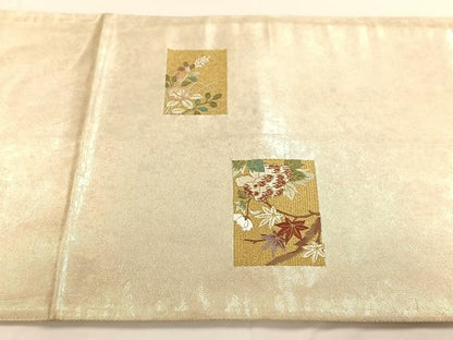 平和屋着物◎六通太鼓柄袋帯　刺繍　草花文　金銀糸　引箔　正絹　逸品　AAAP9041ey