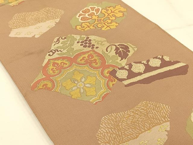 平和屋着物◎六通柄袋帯 葡萄蔦の葉花文 金糸 正絹 逸品 AAAP9082ey