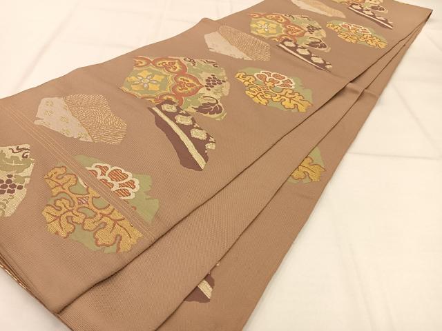 平和屋着物◎六通柄袋帯 葡萄蔦の葉花文 金糸 正絹 逸品 AAAP9082ey