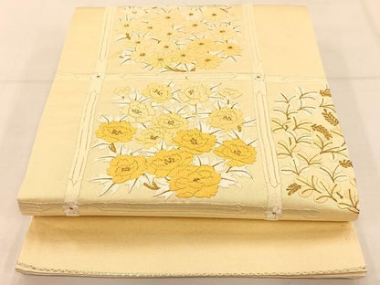 平和屋着物◎六通太鼓柄袋帯　総刺繍　天井花文　金糸　正絹　逸品　AAAP9083ey