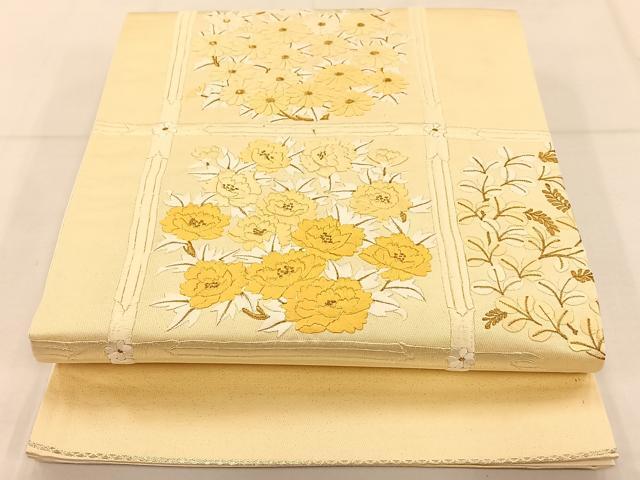 平和屋着物◎六通太鼓柄袋帯　総刺繍　天井花文　金糸　正絹　逸品　AAAP9083ey
