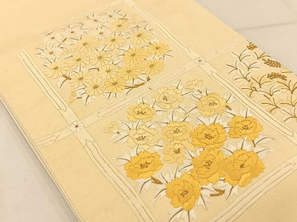 平和屋着物◎六通太鼓柄袋帯　総刺繍　天井花文　金糸　正絹　逸品　AAAP9083ey