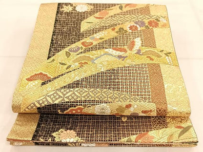 平和屋着物◎六通柄袋帯　唐織　熨斗吉祥文　金糸　正絹　逸品　AAAP9111ey