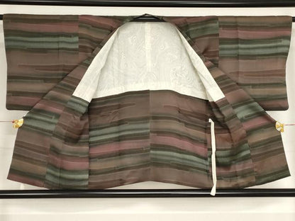 平和屋着物■道行コート 霞横段文 暈し染め 正絹 逸品 AAAP9578bw