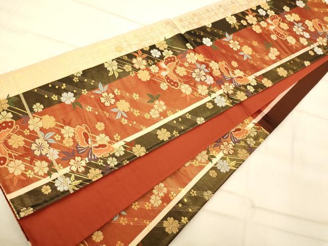 平和屋着物◎六通柄袋帯 唐織 花蝶文 金銀糸 正絹 逸品 AAAP9805fw