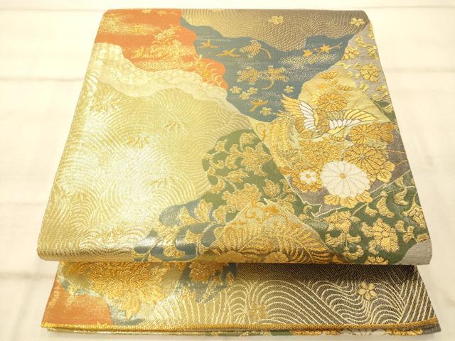 平和屋着物◎六通柄袋帯 道長花鳥文 金糸 正絹 逸品 AAAP9806fw