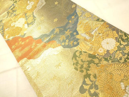 平和屋着物◎六通柄袋帯 道長花鳥文 金糸 正絹 逸品 AAAP9806fw