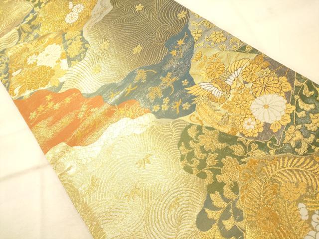 平和屋着物◎六通柄袋帯 道長花鳥文 金糸 正絹 逸品 AAAP9806fw