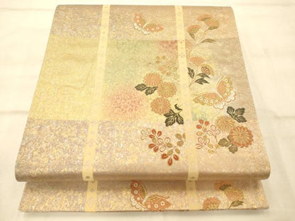 平和屋着物◎六通柄袋帯 唐織 横段花蝶文 金糸 正絹 逸品 AAAP9808fw