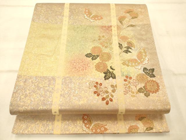 平和屋着物◎六通柄袋帯 唐織 横段花蝶文 金糸 正絹 逸品 AAAP9808fw