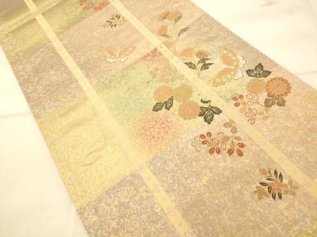 平和屋着物◎六通柄袋帯 唐織 横段花蝶文 金糸 正絹 逸品 AAAP9808fw
