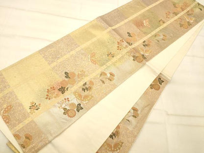 平和屋着物◎六通柄袋帯 唐織 横段花蝶文 金糸 正絹 逸品 AAAP9808fw