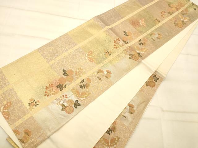 平和屋着物◎六通柄袋帯 唐織 横段花蝶文 金糸 正絹 逸品 AAAP9808fw