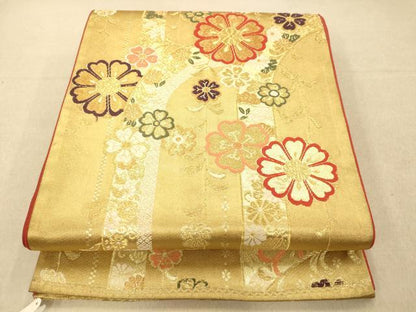 平和屋着物◎六通柄袋帯 唐織 枝花文 金糸 正絹 逸品 AAAP9822fw