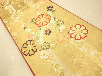 平和屋着物◎六通柄袋帯 唐織 枝花文 金糸 正絹 逸品 AAAP9822fw