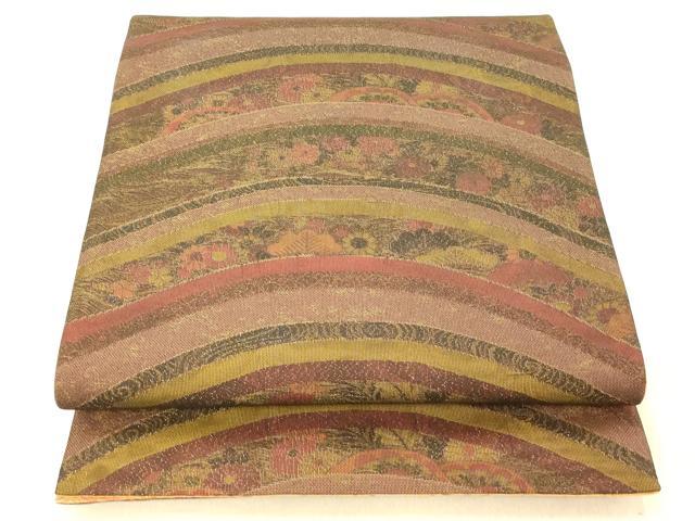 平和屋着物◎全通柄袋帯 草花文 金糸 正絹 逸品 AAAP9845fw
