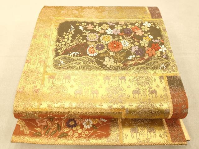 平和屋着物◎六通柄袋帯 唐織 天井流水花文 金糸 正絹 逸品 AAAP9862fw