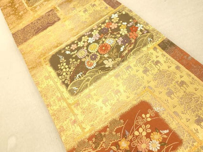 平和屋着物◎六通柄袋帯 唐織 天井流水花文 金糸 正絹 逸品 AAAP9862fw