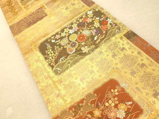 平和屋着物◎六通柄袋帯 唐織 天井流水花文 金糸 正絹 逸品 AAAP9862fw