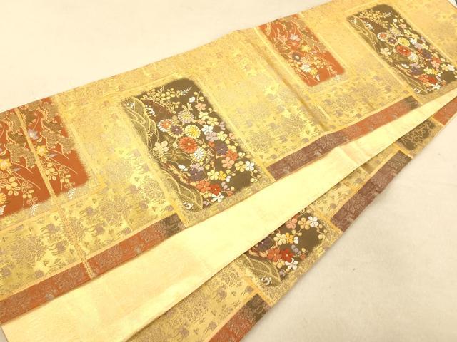 平和屋着物◎六通柄袋帯 唐織 天井流水花文 金糸 正絹 逸品 AAAP9862fw