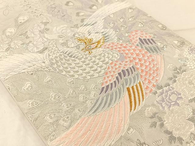 平和屋着物◎六通柄袋帯 孔雀花文 金銀糸 正絹 逸品 AAAP9949ey