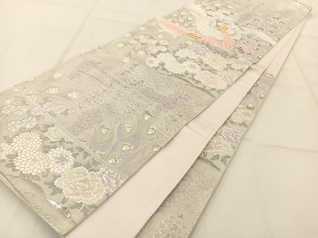 平和屋着物◎六通柄袋帯 孔雀花文 金銀糸 正絹 逸品 AAAP9949ey