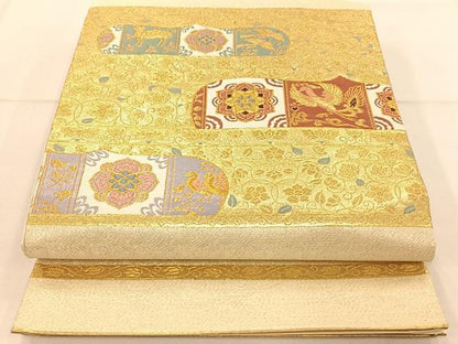 平和屋着物◎六通柄袋帯 横段正倉院花鳥文 金糸 正絹 逸品 AAAP9971ey