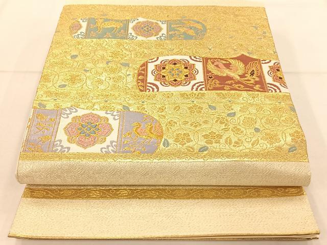 平和屋着物◎六通柄袋帯 横段正倉院花鳥文 金糸 正絹 逸品 AAAP9971ey