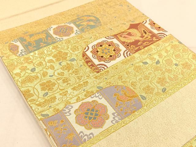 平和屋着物◎六通柄袋帯 横段正倉院花鳥文 金糸 正絹 逸品 AAAP9971ey