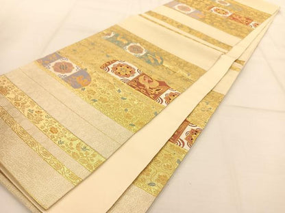 平和屋着物◎六通柄袋帯 横段正倉院花鳥文 金糸 正絹 逸品 AAAP9971ey