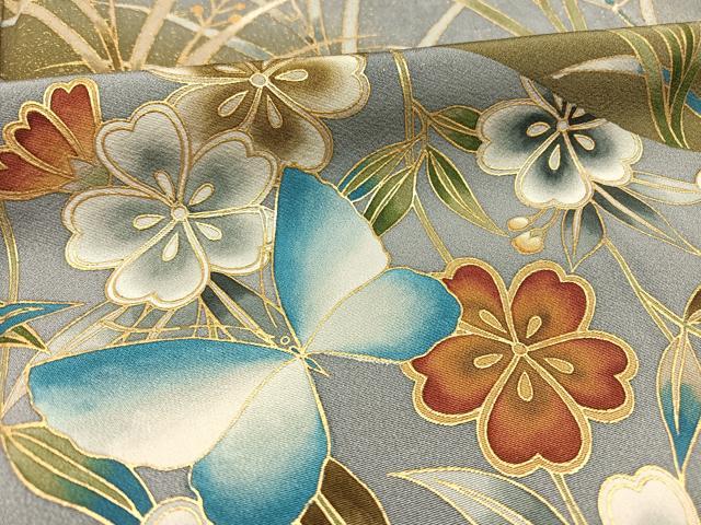 平和屋着物●染色作家 斉藤三才 黒留袖 寿光織 舞蝶花文 暈し染め 金彩 正絹 逸品 AAAQ0230np