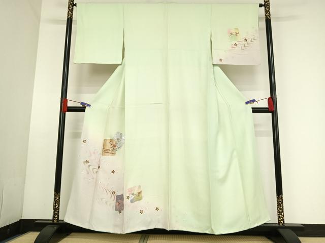 平和屋着物●訪問着 刺繍 色紙花文 暈し染め 金彩 正絹 逸品 AAAQ0463np