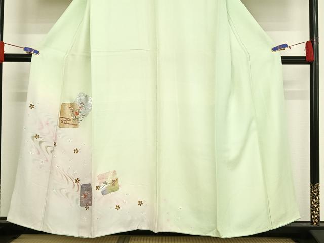 平和屋着物●訪問着 刺繍 色紙花文 暈し染め 金彩 正絹 逸品 AAAQ0463np