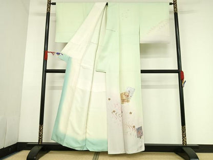 平和屋着物●訪問着 刺繍 色紙花文 暈し染め 金彩 正絹 逸品 AAAQ0463np
