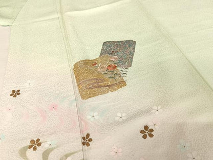 平和屋着物●訪問着 刺繍 色紙花文 暈し染め 金彩 正絹 逸品 AAAQ0463np