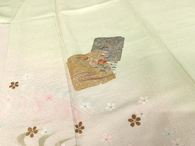 平和屋着物●訪問着 刺繍 色紙花文 暈し染め 金彩 正絹 逸品 AAAQ0463np