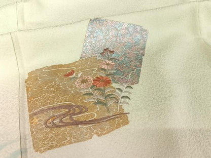 平和屋着物●訪問着 刺繍 色紙花文 暈し染め 金彩 正絹 逸品 AAAQ0463np