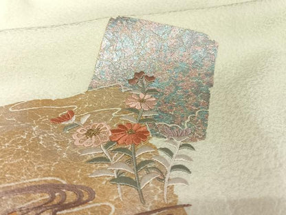 平和屋着物●訪問着 刺繍 色紙花文 暈し染め 金彩 正絹 逸品 AAAQ0463np
