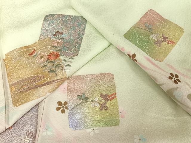平和屋着物●訪問着 刺繍 色紙花文 暈し染め 金彩 正絹 逸品 AAAQ0463np
