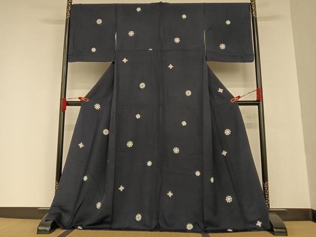 平和屋着物●上質な小紋 正倉院花文 漆黒色地 ロング丈 正絹 逸品 AAAQ0468np