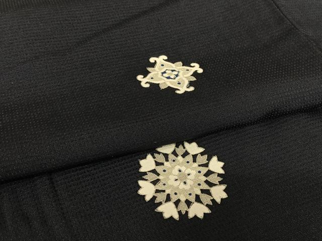 平和屋着物●上質な小紋 正倉院花文 漆黒色地 ロング丈 正絹 逸品 AAAQ0468np