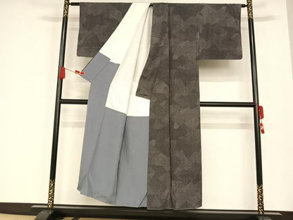 平和屋着物●伝統工芸士 保科信 江戸小紋 切り嵌め寄せ小紋柄 黒地 正絹 逸品 AAAQ0471np