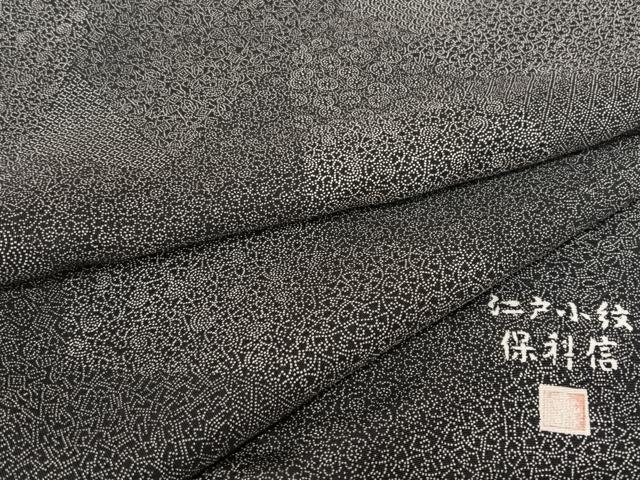 平和屋着物●伝統工芸士 保科信 江戸小紋 切り嵌め寄せ小紋柄 黒地 正絹 逸品 AAAQ0471np