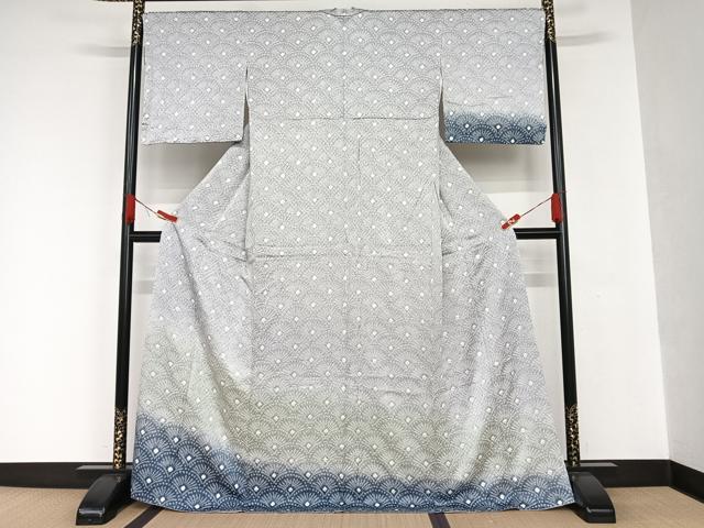 平和屋着物●訪問着 総絞り 青海波 暈し染め ロング丈 正絹 逸品 未使用 AAAQ0479np