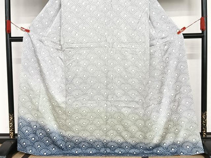 平和屋着物●訪問着 総絞り 青海波 暈し染め ロング丈 正絹 逸品 未使用 AAAQ0479np