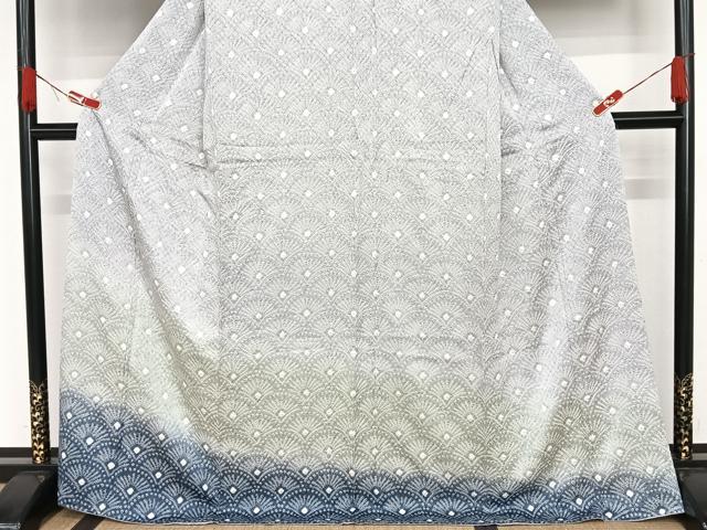 平和屋着物●訪問着 総絞り 青海波 暈し染め ロング丈 正絹 逸品 未使用 AAAQ0479np