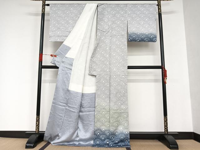 平和屋着物●訪問着 総絞り 青海波 暈し染め ロング丈 正絹 逸品 未使用 AAAQ0479np
