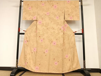 平和屋着物●上質な小紋 地紋起こし 枝花文 正絹 逸品 AAAQ0482np