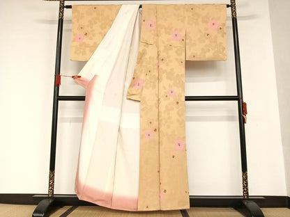 平和屋着物●上質な小紋 地紋起こし 枝花文 正絹 逸品 AAAQ0482np