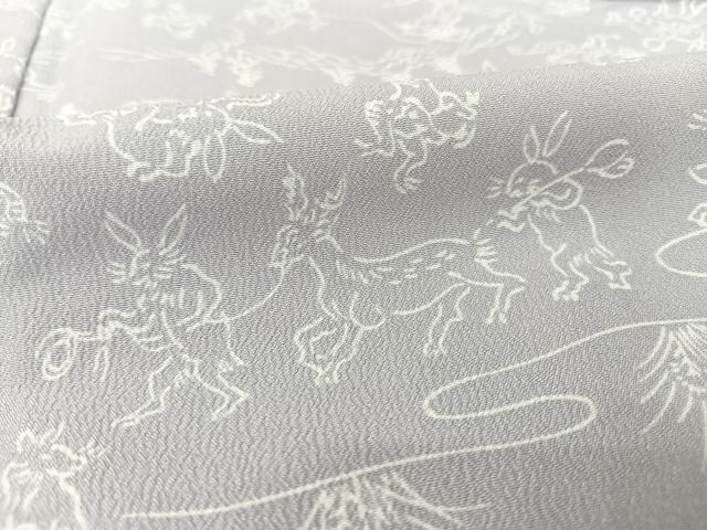 平和屋着物▽小紋 単衣 鳥獣戯画 洗える着物 AAAQ0690np